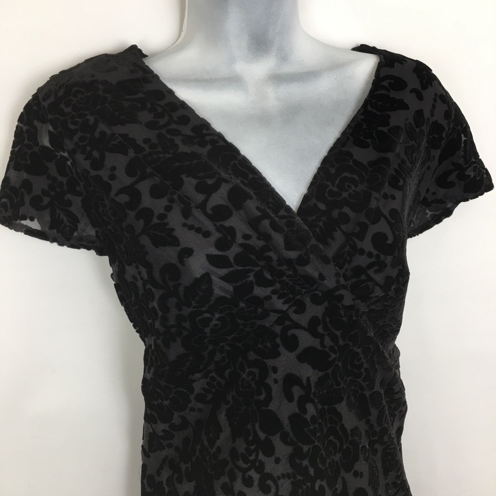 Whimsigoth Dark Floral Burnout Maxi Dress Women’s Size 12P Lined Short Sleeve